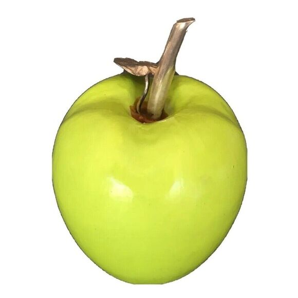 Green Apple Figurine Paper-mache with Sterling Silver Leaf Russian Vintage Decor - Picture 6 of 7